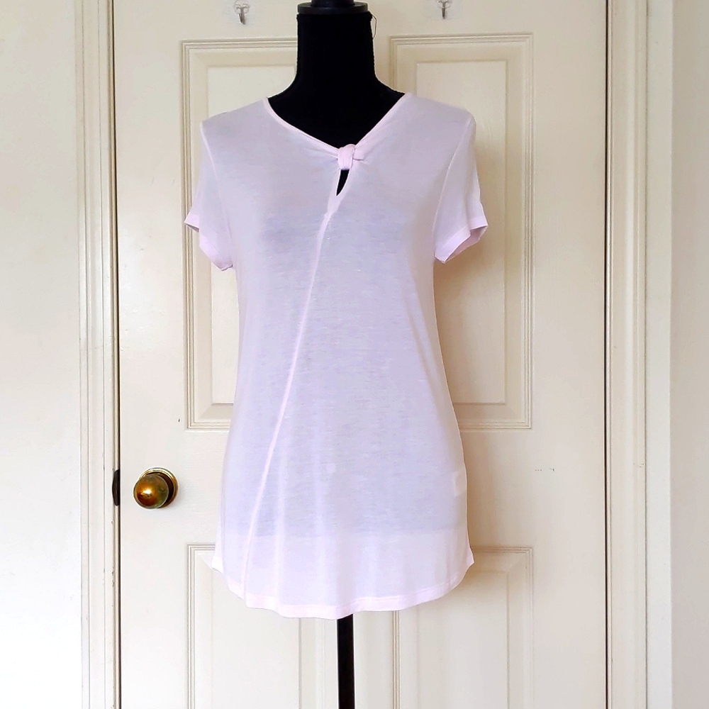 NWT. H&M 100% Rayon Short Sleeve Blouse with front design.